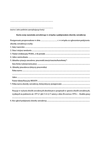 KONZ Karta oceny narażenia zawodowego w związku z podejrzeniem choroby zawodowej