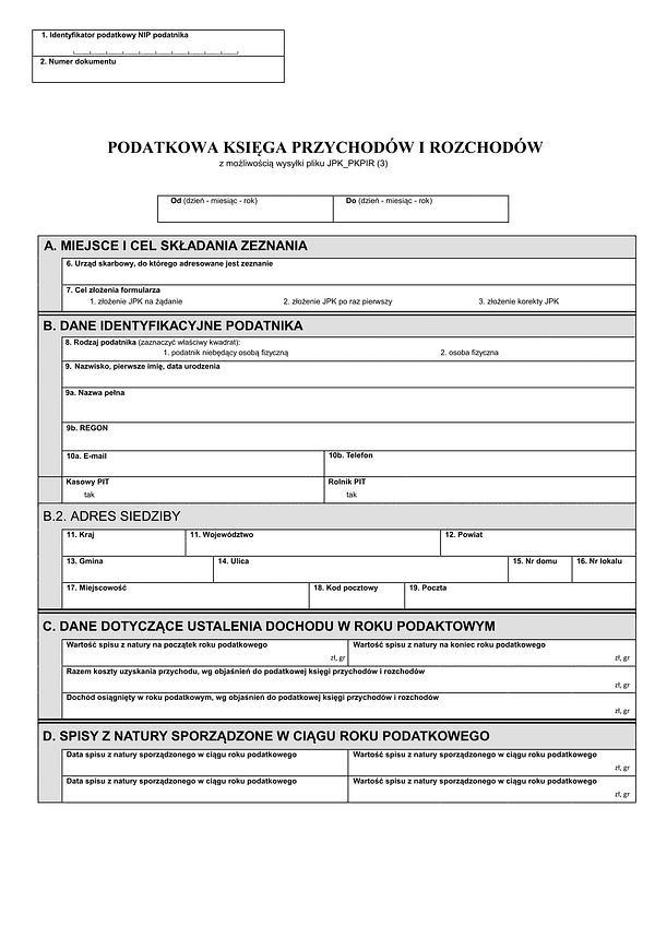 PKPiR Podatkowa Księga Przychodów i Rozchodów z możliwością wysyłki JPK_PKPIR
