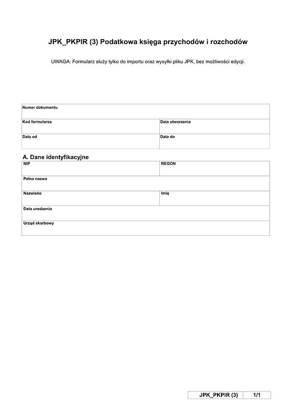JPK_PKPIR (3) Podatkowa księga przychodów i rozchodów - wysyłka JPK