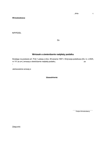 Wniosek o stwierdzenie nadpłaty podatku