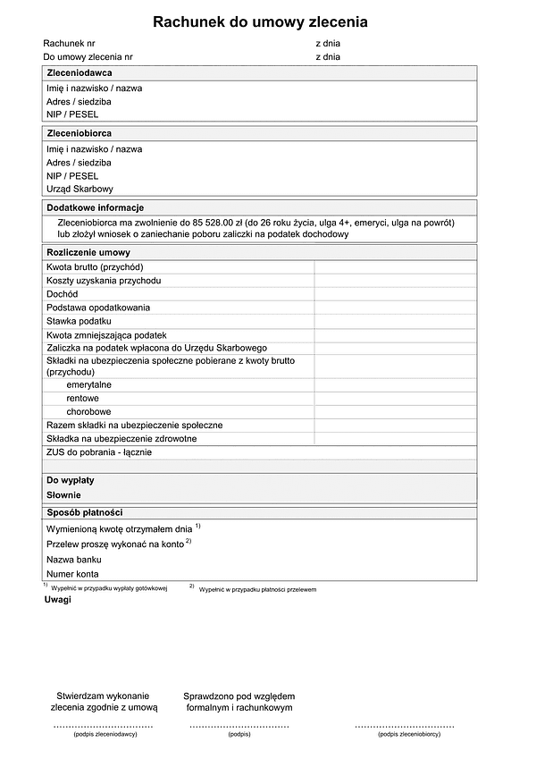 RdUZ (2026) Rachunek do umowy zlecenia (do 200 zł)