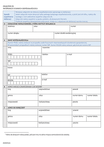 ZA mz Załącznik do deklaracji DM i DZ - Informacje o danych współwłaścicieli