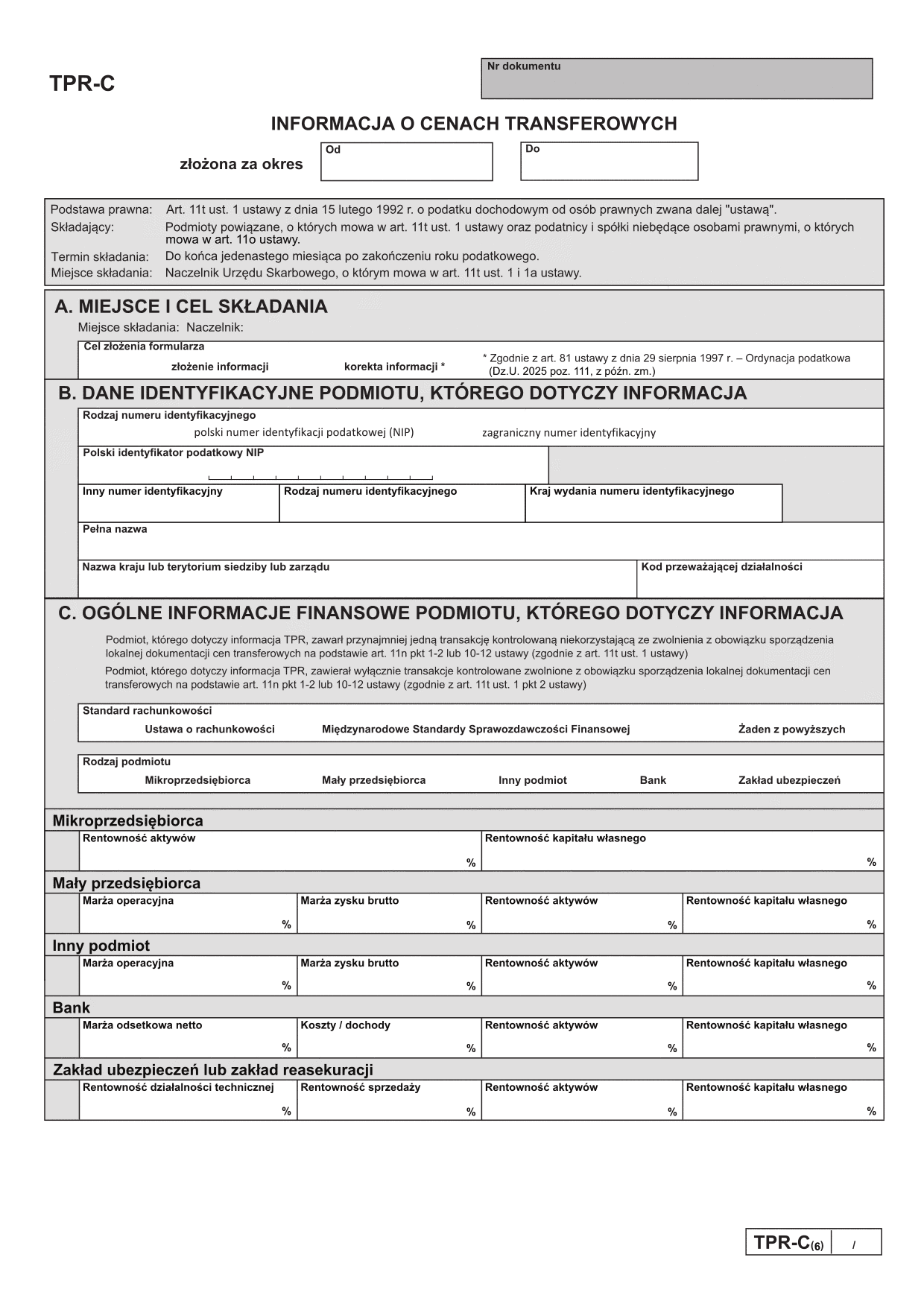 TPR-C (6) Informacja o cenach transferowych
