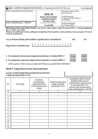 GUS DNU-R (2025) Sprawozdanie o międzynarodowej wymianie usług za rok 2025