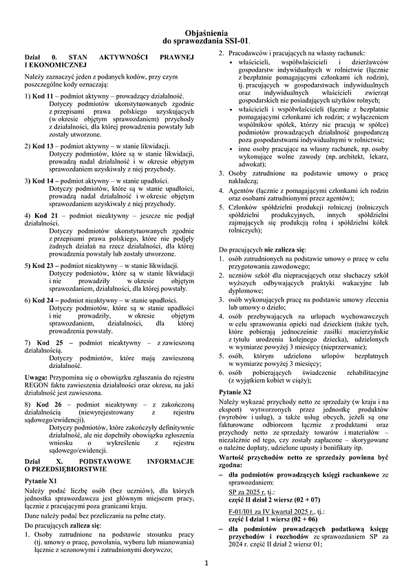 GUS SSI-01 obj Objaśnienia do sprawozdania GUS SSI-01