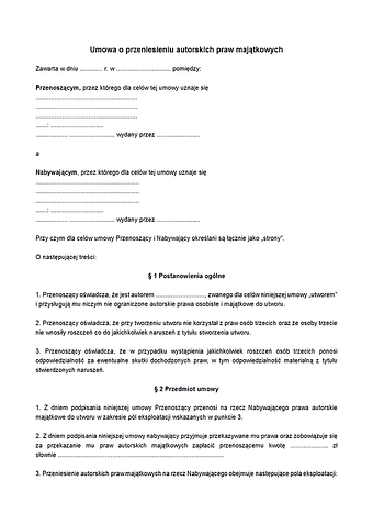UPAPM Umowa o przeniesienie autorskich praw majątkowych