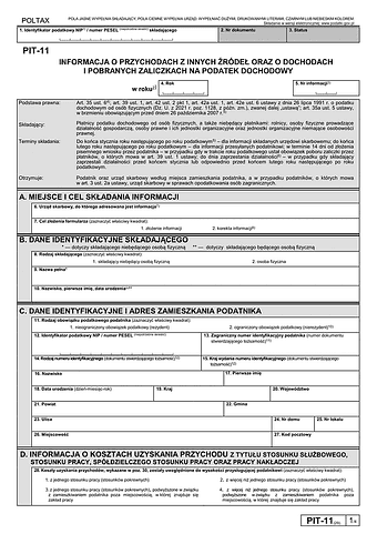 PIT-11 (29) (2026) Informacja o dochodach, pobranych zaliczkach na podatek dochodowy, wypłaconym stypendium oraz przychodach z innych źródeł (PIT-11 / PIT-11Z)