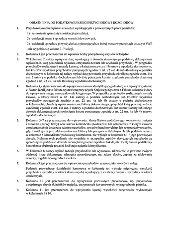 OPKPR Objaśnienia do Podatkowej Księgi Przychodów i Rozchodów (KPIR)