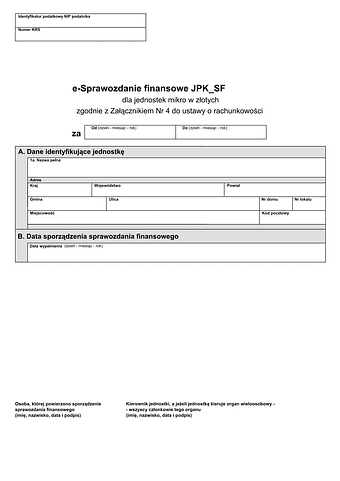 e-Sprawozdanie finansowe JPK_SF – jednostka mikro (załącznik nr 4). Wzór do pobrania online