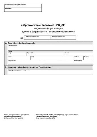 SFJINZ (2) e-Sprawozdanie finansowe JPK_SF dla jednostek innych w złotych zgodnie z Załącznikiem Nr 1 do ustawy o rachunkowości - z wysyłką pliku xml JPK_SF 