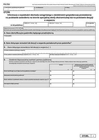 CIT/8S (7) Informacja o wysokości dochodu osiągniętego z działalności gospodarczej prowadzonej na terenie specjalnej strefy ekonomicznej na podstawie zezwolenia