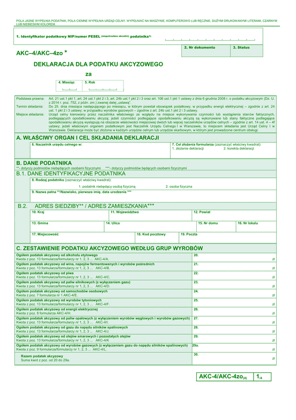 AKC-4/AKC-4zo (4) (archiwalny) Deklaracja dla podatku akcyzowego