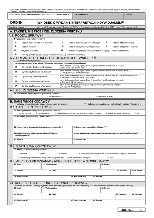 ORD-IN (7) (archiwalny) Wniosek o wydanie interpretacji indywidualnej
