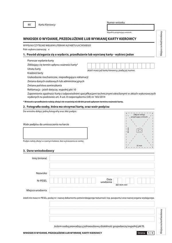WoKK Wniosek o wydanie, przedłużenie lub wymianę karty kierowcy