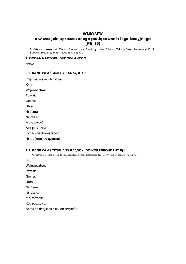 PB-15 Wniosek o wszczęcie uproszczonego postępowania legalizacyjnego (PB-15)