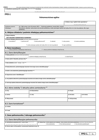 PPO-1 – Pełnomocnictwo ogólne w sprawach podatkowych
