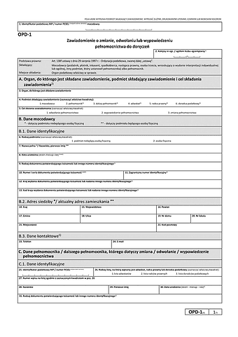 OPD-1 (4) Zawiadomienie o odwołaniu/wypowiedzeniu/zmianie pełnomocnictwa do doręczeń