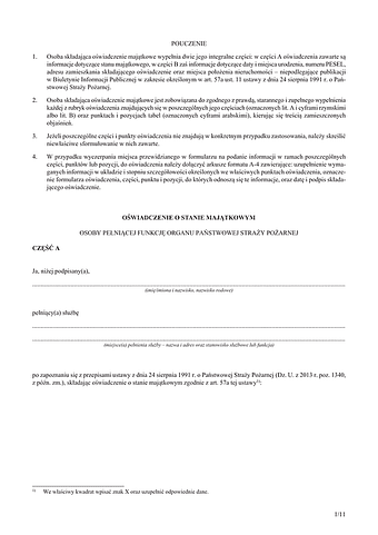 O-OSP Oświadczenie o stanie majątkowym osoby pełniącej funkcję Organu Państwowej Straży Pożarnej