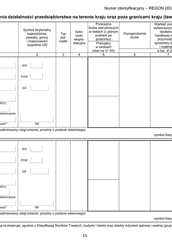 GUS SP (2015) s.15 (archiwalny) Roczna ankieta przedsiębiorstwa za rok 2015 - załącznik strona 15