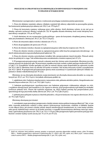 POPSW Pouczenie o uprawnieniach i obowiązkach obwinionego w postępowaniu w sprawie o wykroczenie