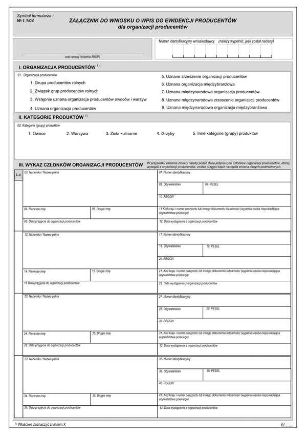 W-1.1/04 Załącznik do wniosku o wpis do ewidencji producentów dla organizacji producentów