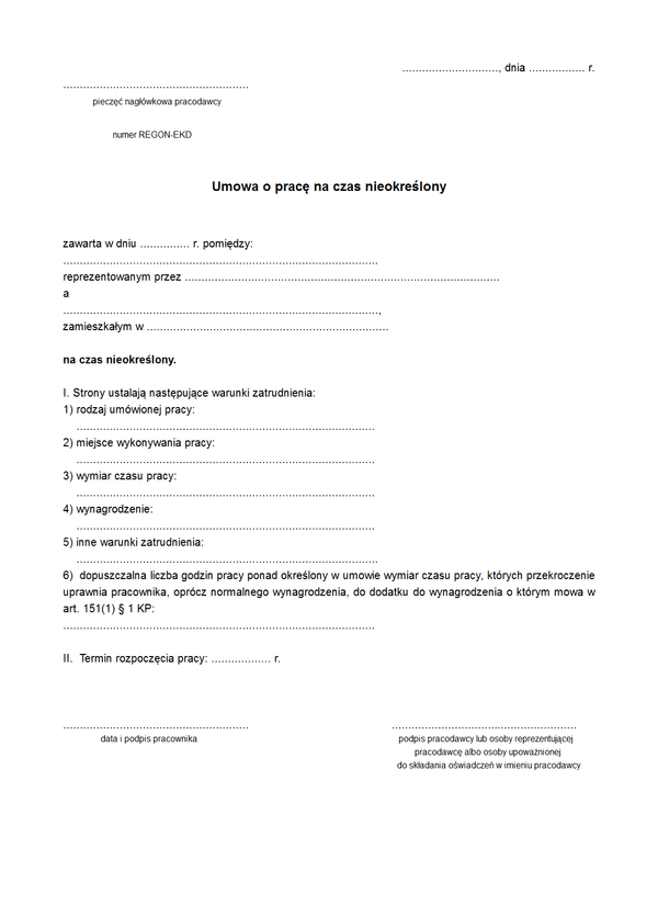 Umowa o pracę na czas nieokreślony