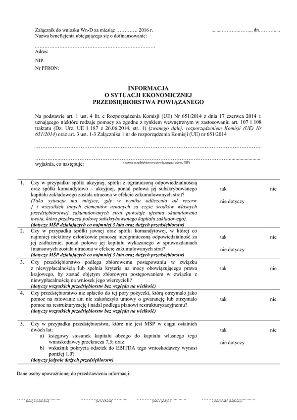 PFRON IoSePP Informacja o sytuacji ekonomicznej przedsiębiorstwa powiązanego