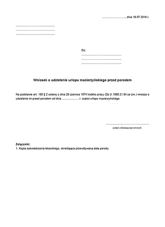 WUMPP Wniosek o urlop macierzyński przed porodem