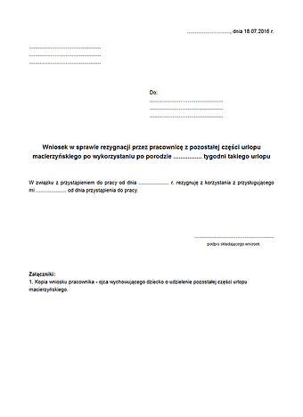 WoRzU Wniosek o rezygnację z urlopu macierzyńskiego 