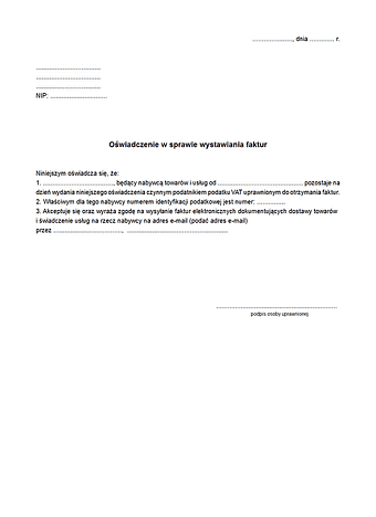 OWF Oświadczenie w sprawie wystawiania faktur