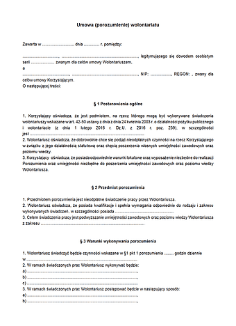 UmpW Umowa (porozumienie) wolontariatu