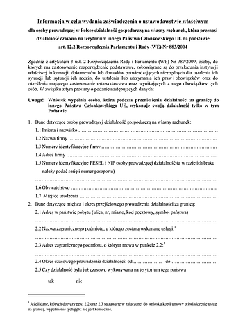 ZUS UWDD Wniosek o zaświadczenie A1 - przeniesienie działalności na własny rachunek 