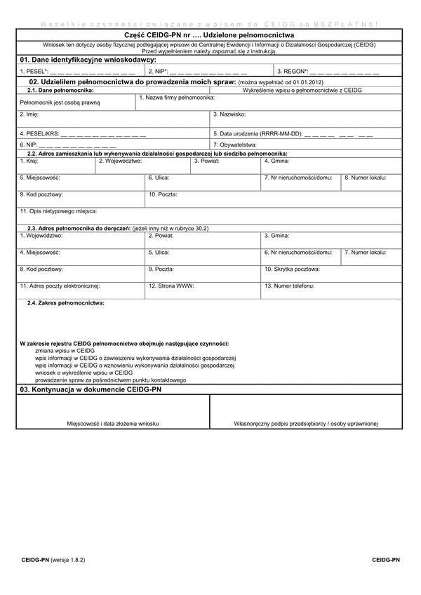 CEIDG-PN (1.8.2) (archiwalny) Udzielone pełnomocnictwa