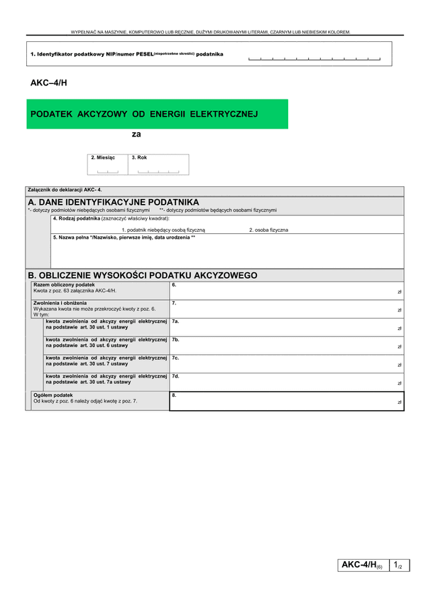 AKC-4/H (6) (archiwalny) Podatek akcyzowy od energii elektrycznej