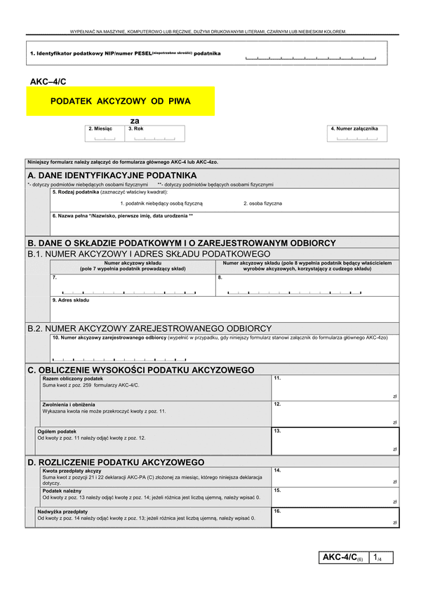 AKC-4/C (6) (archiwalny) Podatek akcyzowy od piwa