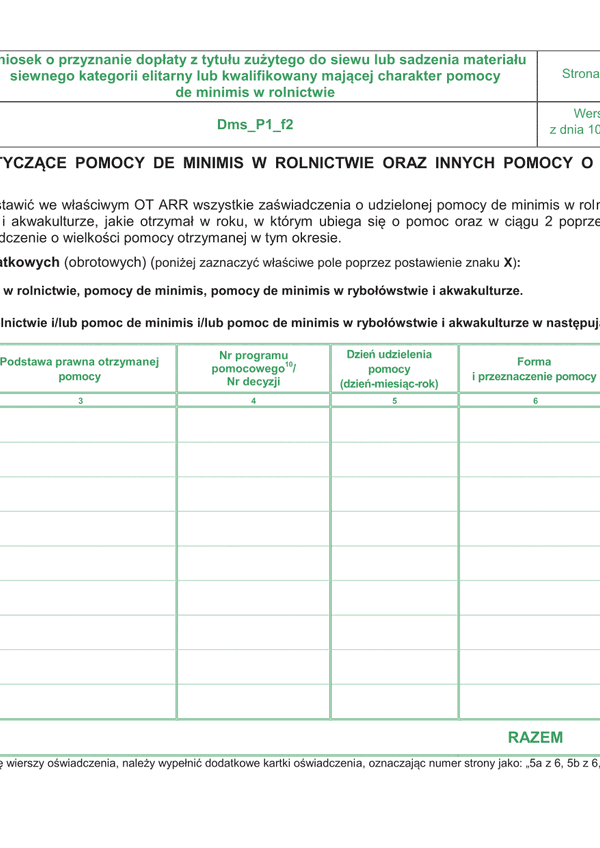 Dms_P1_f2 - str 5 (archiwalny) Oświadczenie dotyczące pomocy de minimis w rolnictwie oraz innych pomocy o charakterze pomocy de minimis