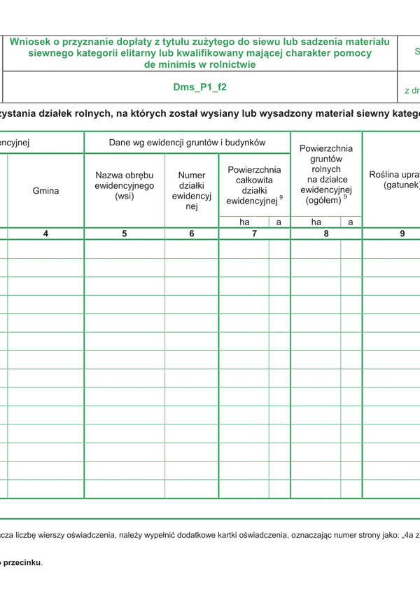 Dms_P1_f2 - str 4 (archiwalny) Oświadczenie o sposobie wykorzystania działek rolnych, na których został wysiany lub wysadzony materiał siewny kategorii elitarny lub kwalifikowany