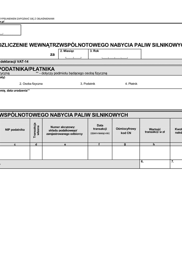 VAT-14/A (2) (archiwalny) Rozliczenie wewnątrzwspólnotowego nabycia paliw silnikowych