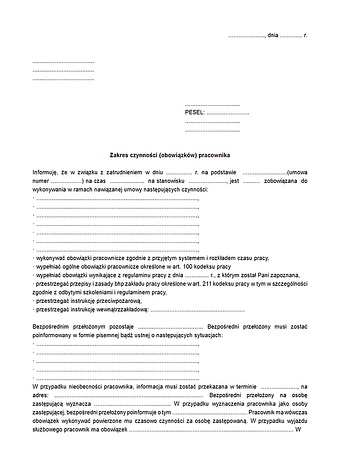 ObP Zakres czynności (obowiązków) pracownika