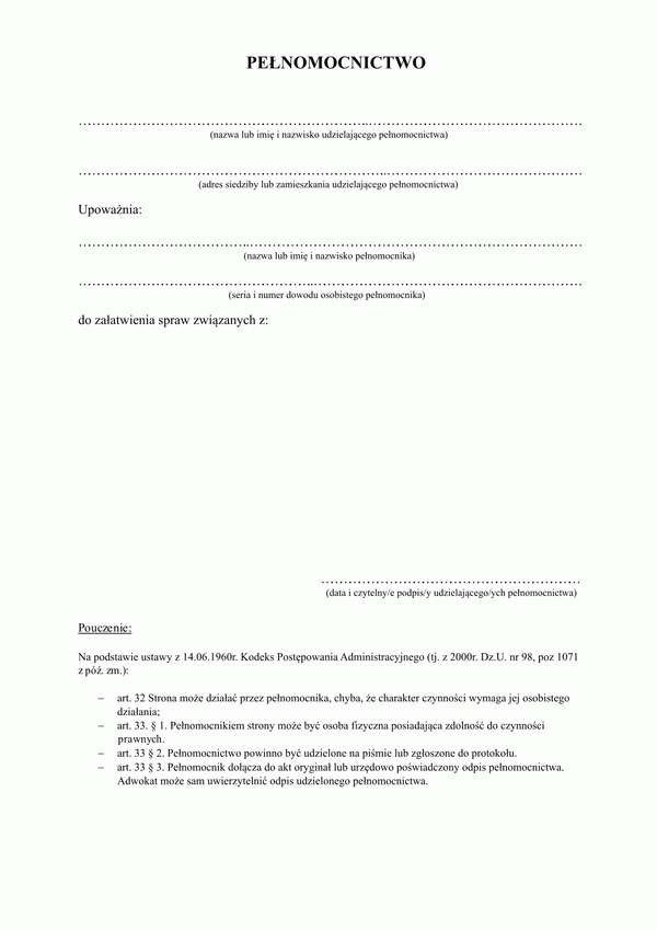 P-Ł Pełnomocnictwo do zawiadomienia o zamiarze rozpoczęcia robót budowlanych / rozbiórkowych Łódź
