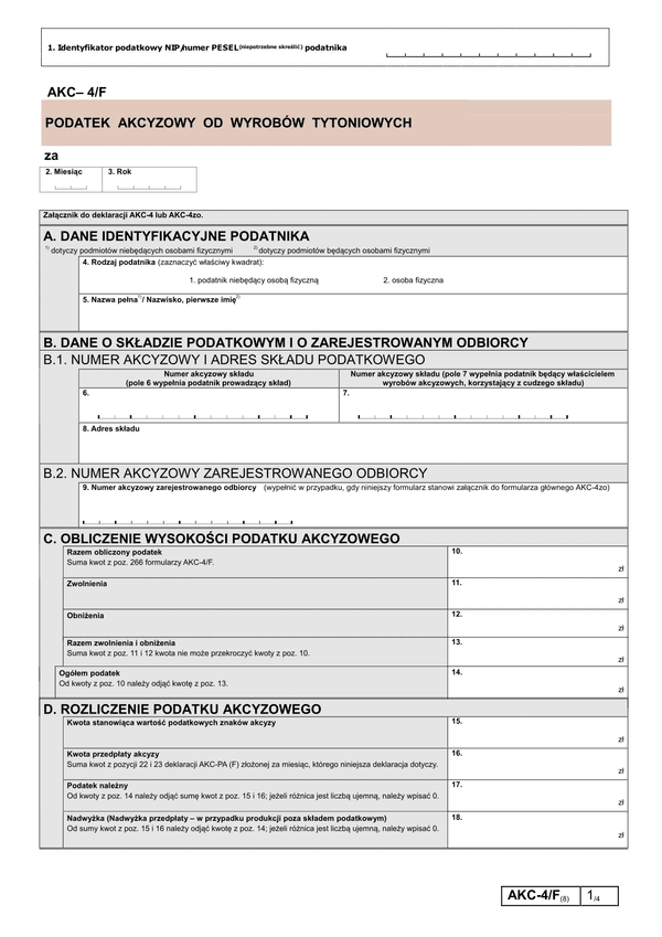 AKC-4/F (8) Podatek akcyzowy od wyrobów tytoniowych