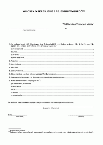 WoSRW Wniosek o skreślenie z rejestru wyborców