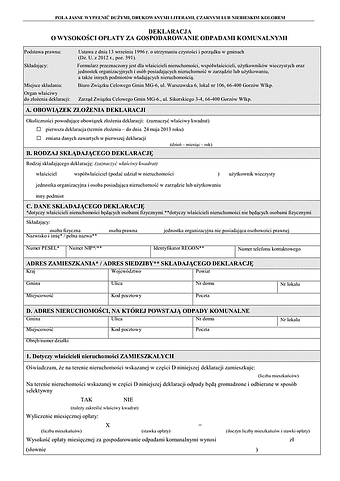 DWOOK-Gorz Deklaracja o wysokości opłaty za gospodarowanie odpadami komunalnymi - aglomeracja Gorzów Wlkp.
