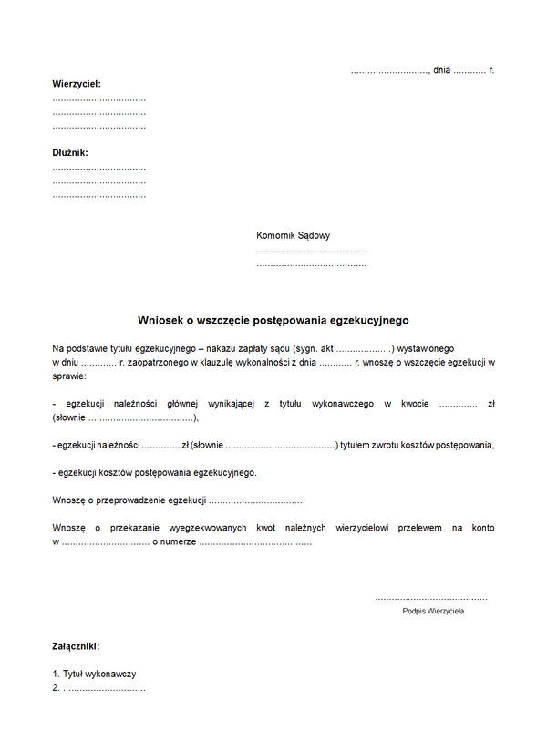 WWPE Wniosek o wszczęcie postępowania egzekucyjnego (komorniczego)