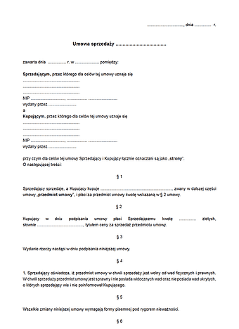 US Umowa sprzedaży