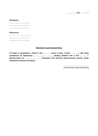 OPPrac Odwołanie pełnomocnictwa w związku z rozwiązaniem umowy o pracę