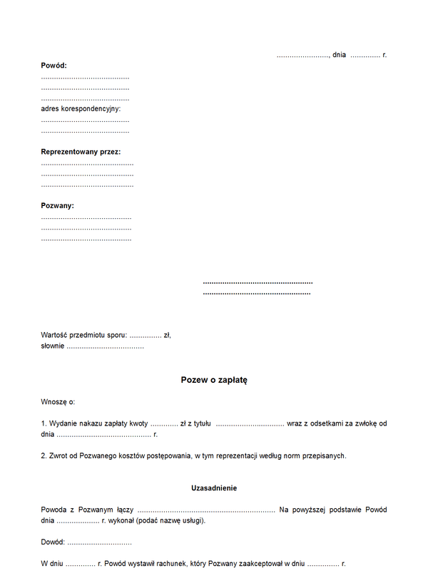POZPN Pozew o zapłatę (postępowanie nakazowe)