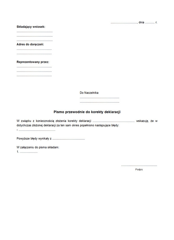 PPKD Pismo przewodnie do korekty deklaracji