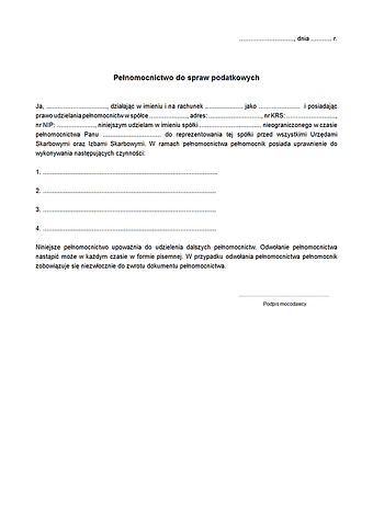 PsSP Pełnomocnictwo do spraw podatkowych