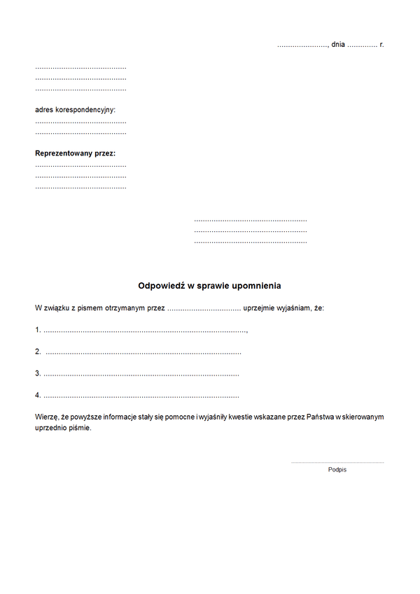 OWSU Odpowiedź w sprawie upomnienia